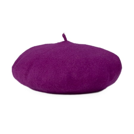 Opromo Wool French Beret Women Ladies Art Basque Hat, 11 inches in diameter-Purple