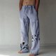 thumbnail image 1 of Pantalones largos de verano para hombre, de algodón y lino, con pierna ancha, estampados, con cordones, para deportes y vacaciones, 1 of 7