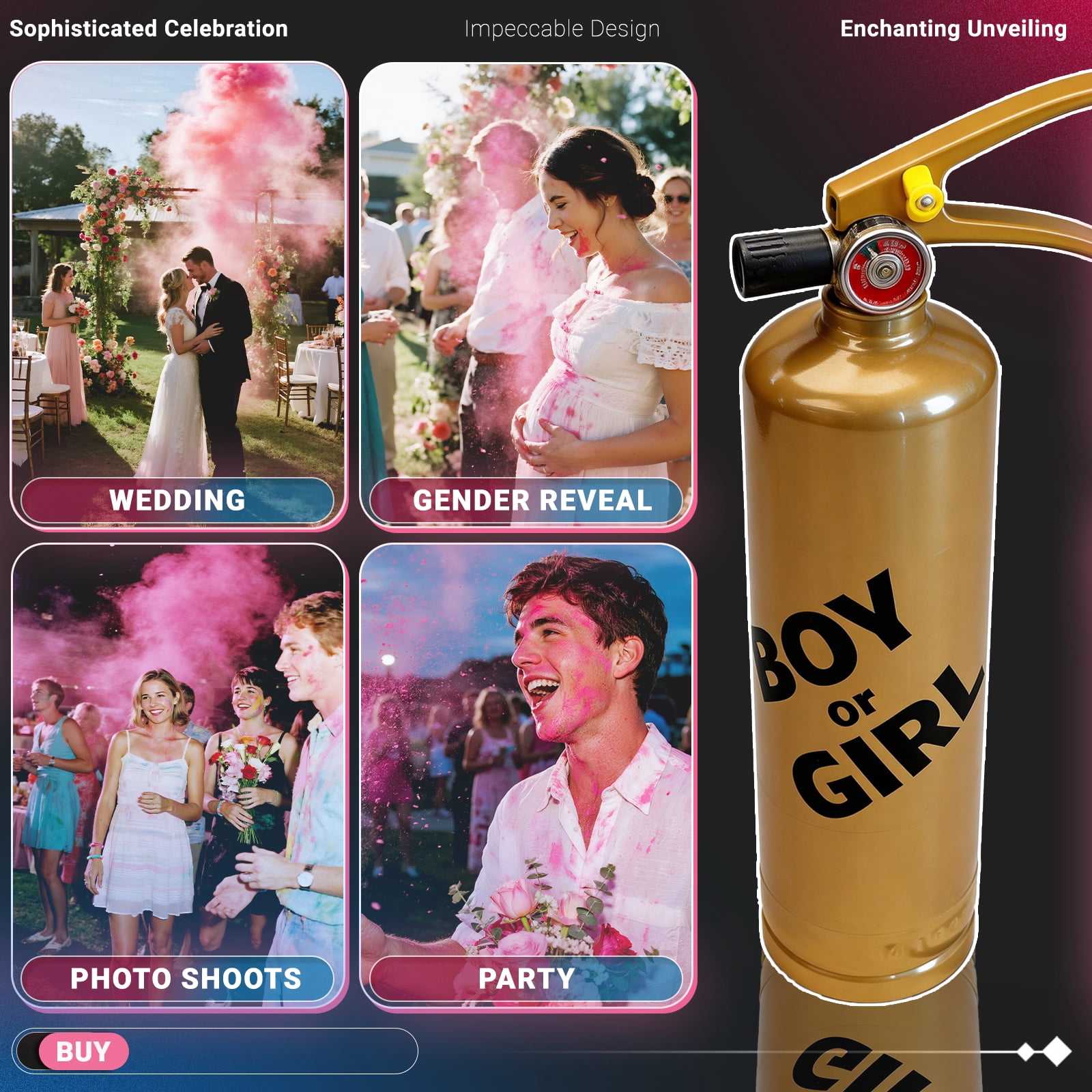 Previvo Unisex Gender Reveal Powder Sprayer, Fire Extinguisher Style Party Prop, Pink (Girl), 650 g