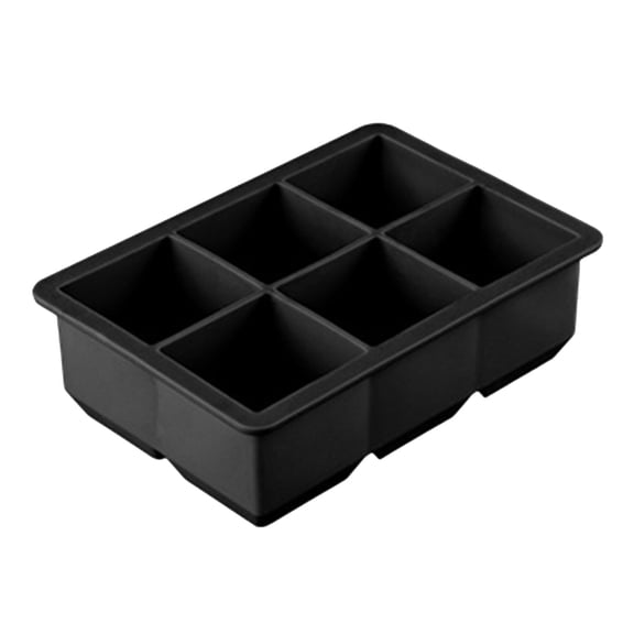 6-Cavity Large Square Ice Cube Tray and Silicone Mold for Jelly, Pudding, Soap, Flexible Non-Stick Design, Durable Reusable Tray for Chilling Beverages #0671 Black