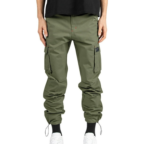 Pantalones largos de tela tejida para hombre con múltiples bolsillos, pantalones casuales de color sólido, pantalones de trabajo para hombre, pantalones de tela tejida