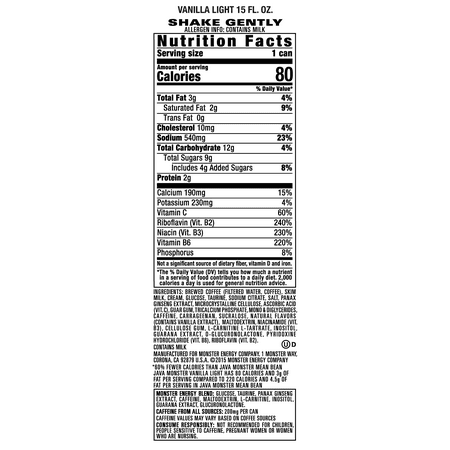 Java Monster Vanilla Light, Coffee + Energy Drink, 15 Fl Oz