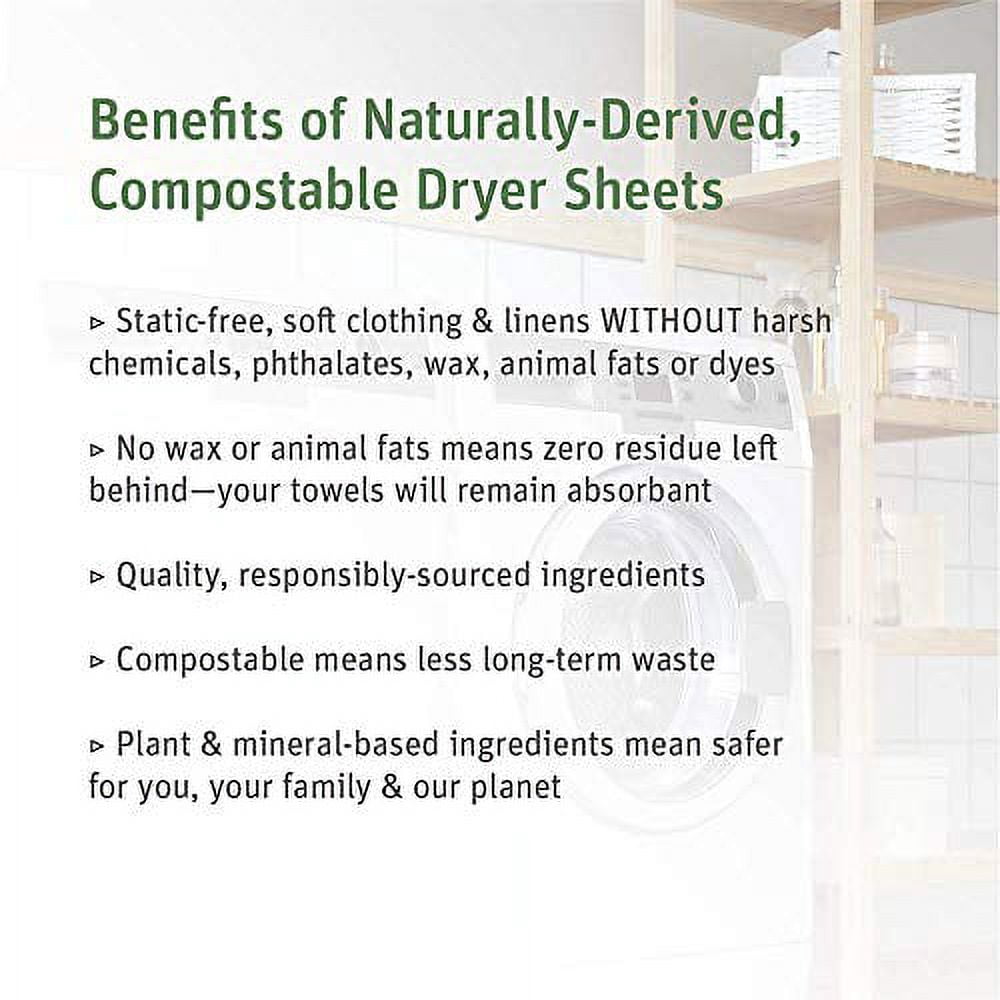Grab Green Newborn Baby Dryer Sheets - Natural Scent Booster and Fabric Softener to Reduce Wrinkles and Static (Calming Chamomile