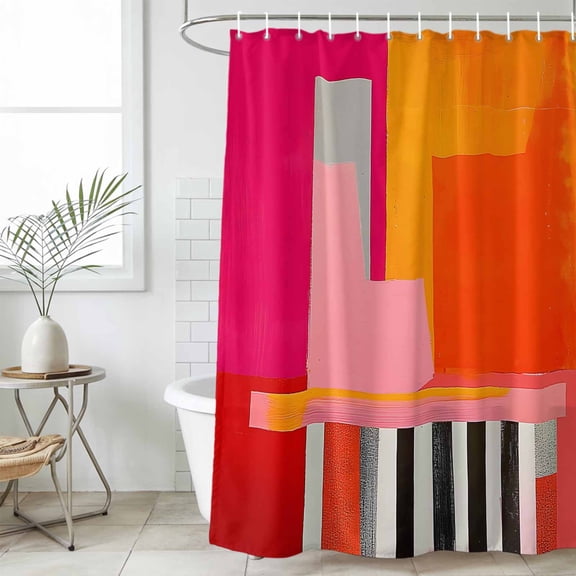 Pink Orange Waterproof Fabric Shower Curtain,Geometric Modern Abstract Oil Painting Waterproof Fabric Shower Curtain for Bathroom Curtains Bathtubs Hotel Shower Curtains with 12 Hooks Stall 54x78in