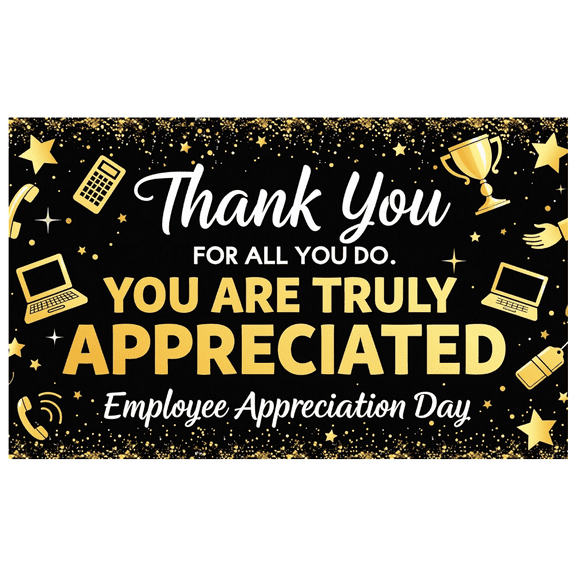 LUUFILx Black Background Banner with Gold Glitter Elements Thank You Message Employee Appreciation Day