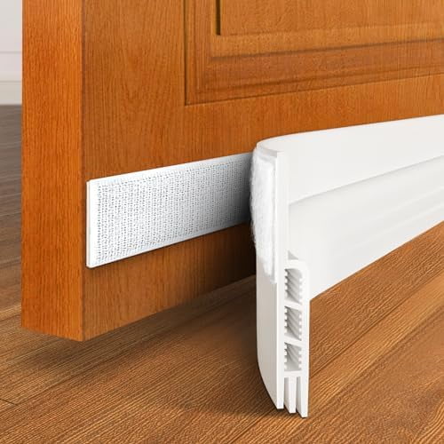 Reusable Door Draft Stopper 41 inch, Door Stoppers for Bottom of Door, Weather Stripping Door Seal, Strong Adhesive Under Door Draft Blocker for Interior & Exterior Doors, White