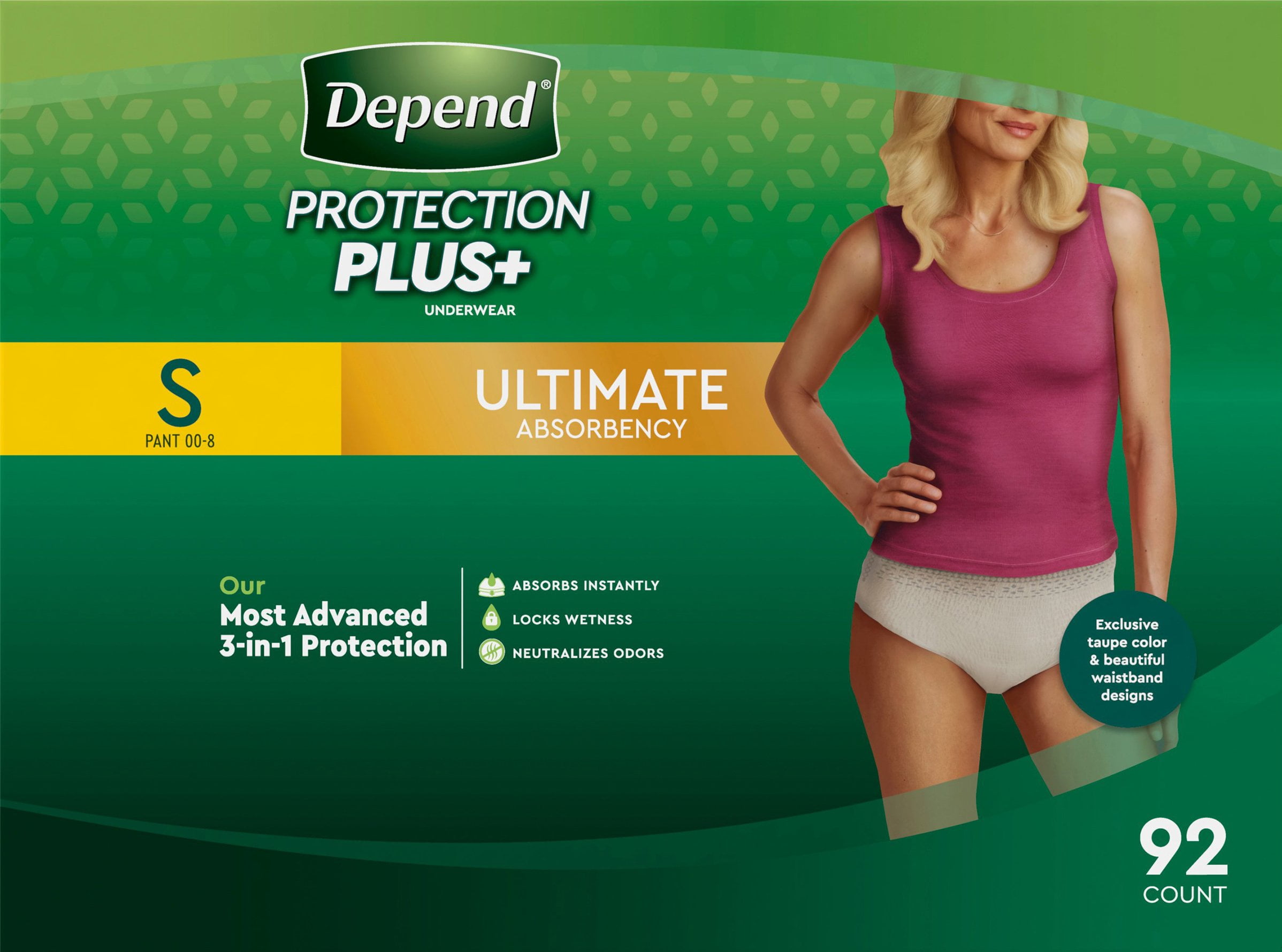 Depend Protection Plus Ultimate Underwear for Women, Small, 92 Count 
