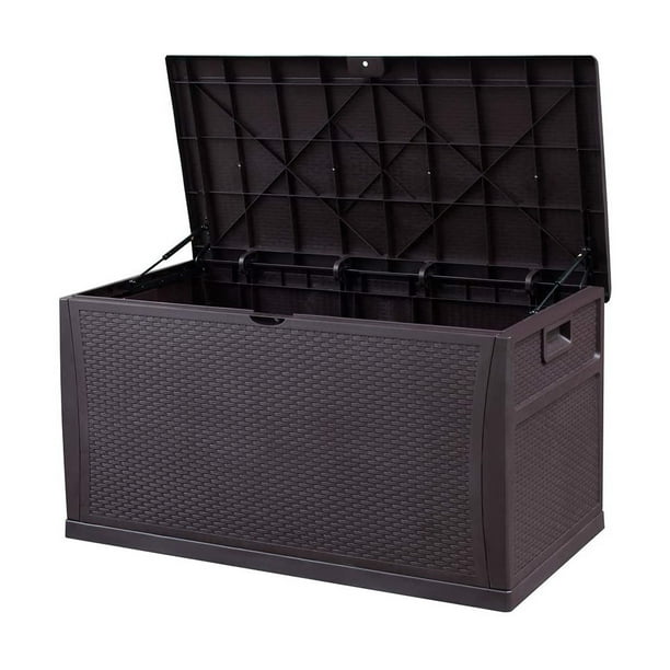 Outdoor Deck Storage Box Patio Resin Bin Cushion 120 Gallon Brown Com Outdoor Deck Storage Box Patio Resin, Weather Resistant Storage Boxes