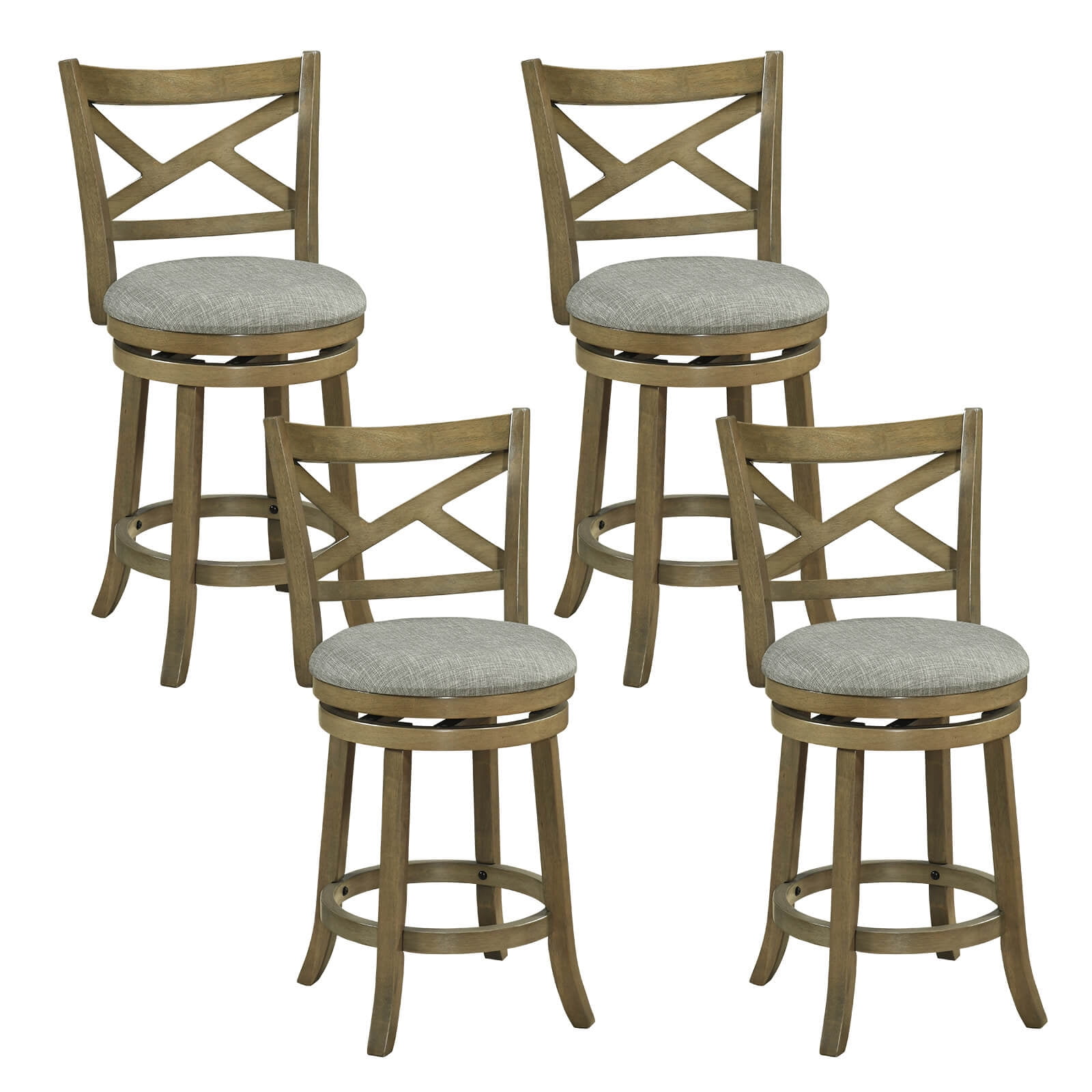 Costway Swivel Bar Stools Set of 4 Counter Height Chairs with Hollow Back Soft-padded Seat Grey