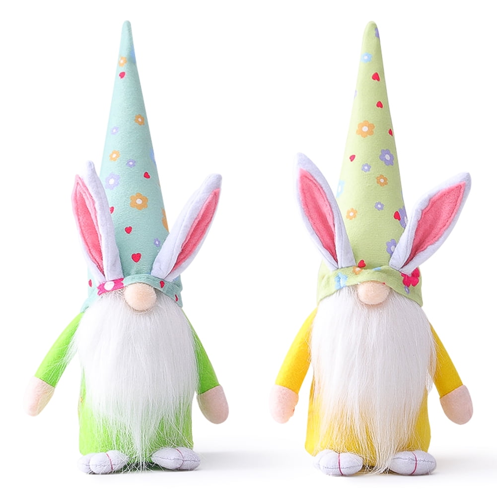 Kepooman 2 Pcs Kids 13" Long Hat Faceless Bunny Doll for Decor Gifts, Yellow + Green