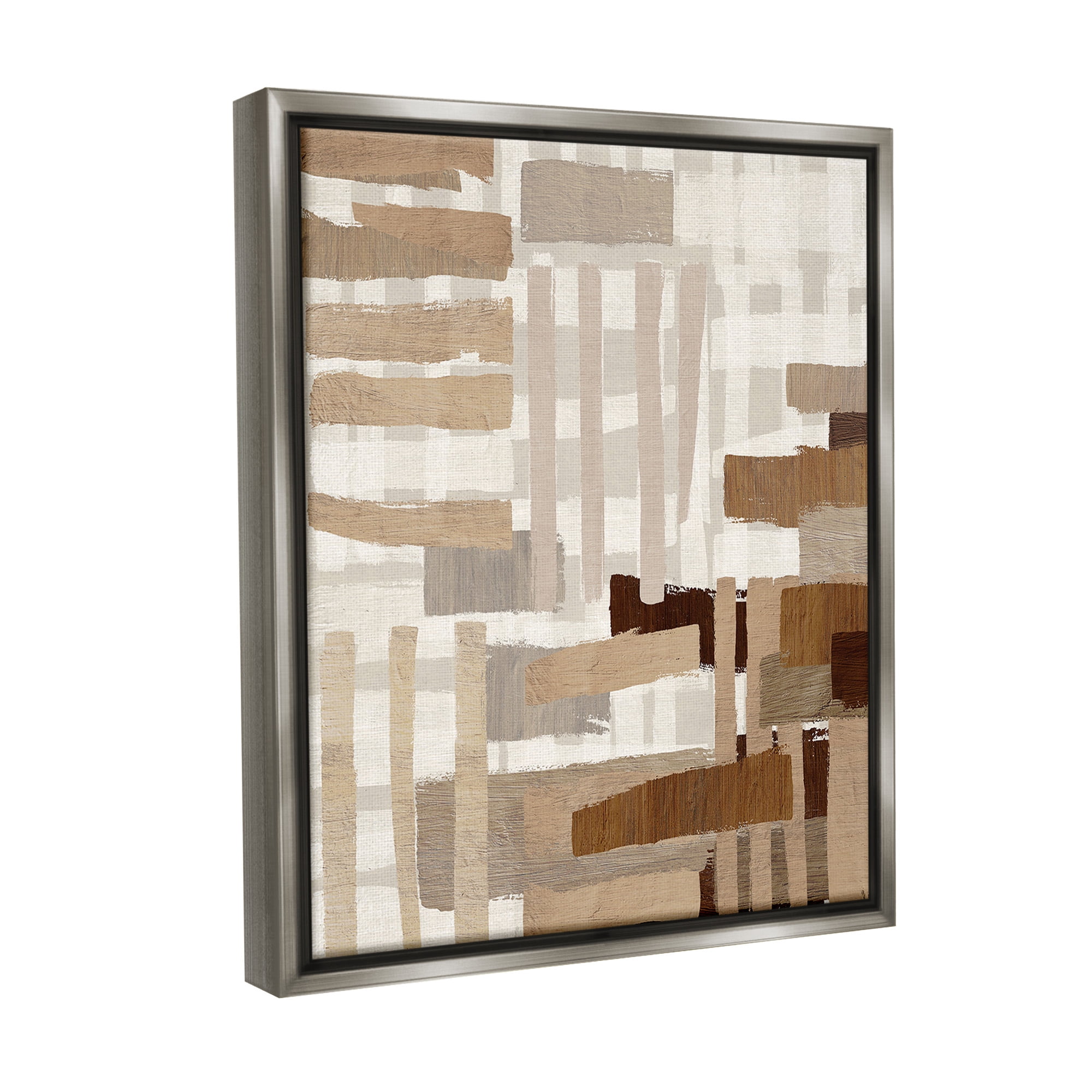 Stupell Industries Natural Hatched Hues Abstract Painting Gray Floater Framed Canvas Art Print Wall Art, 17 x 21