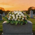 thumbnail image 7 of Roiihwy Memorial Day Decor Artificial Satin Saddle Flower, Tombstone Decoration, Cemetery Grave Memorial Flower, 23.6in White, 7 of 7