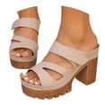 thumbnail image 3 of Bibifish Womens Block Heel Mule Sandals Chic Hollow Cutout Wide Strap Platform Slip On Ladies Sandals Summer Daily Resort Casual Sandals, 3 of 9