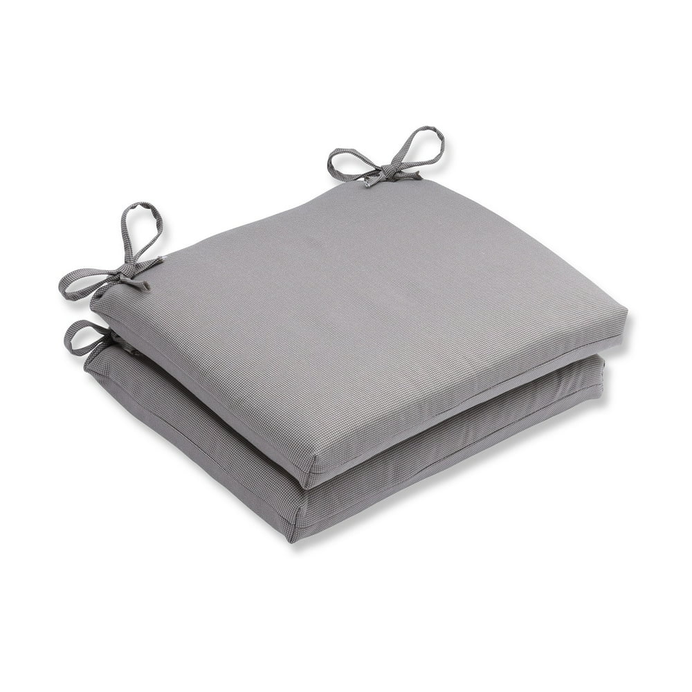 Set of 2 Gray Reversible Outdoor Patio Chair Seat Cushions with Ties 18