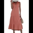 thumbnail image 2 of Vestido Informal para Mujer, Sin Mangas, Cuello en V, Botones, para Playa, con Volantes Escalonados, Falda , Vestidos Midi. Color Naranja M, 2 of 9