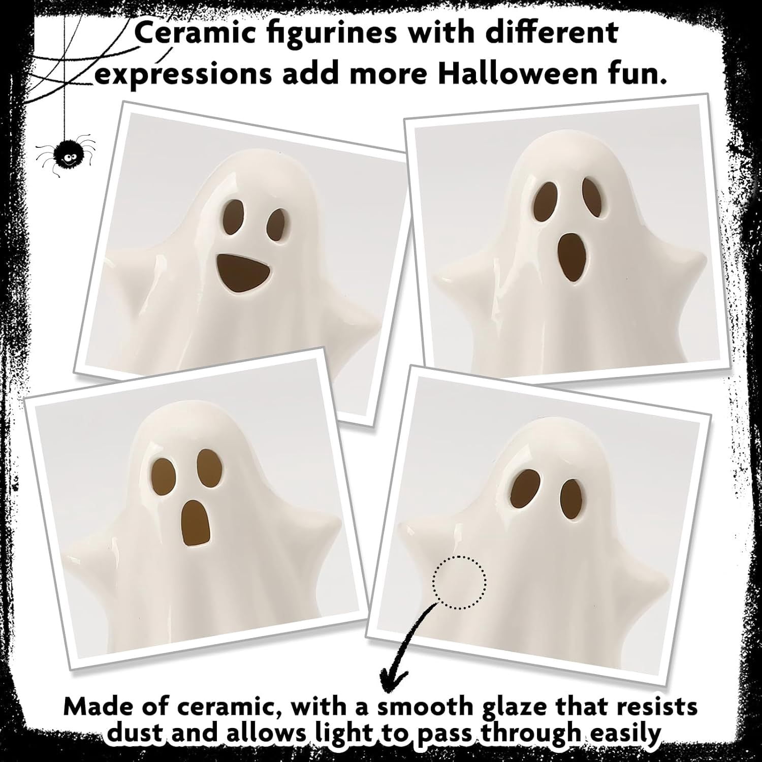 4 Pack Light Up Ceramic Ghost Figurines with LED for Halloween Decor