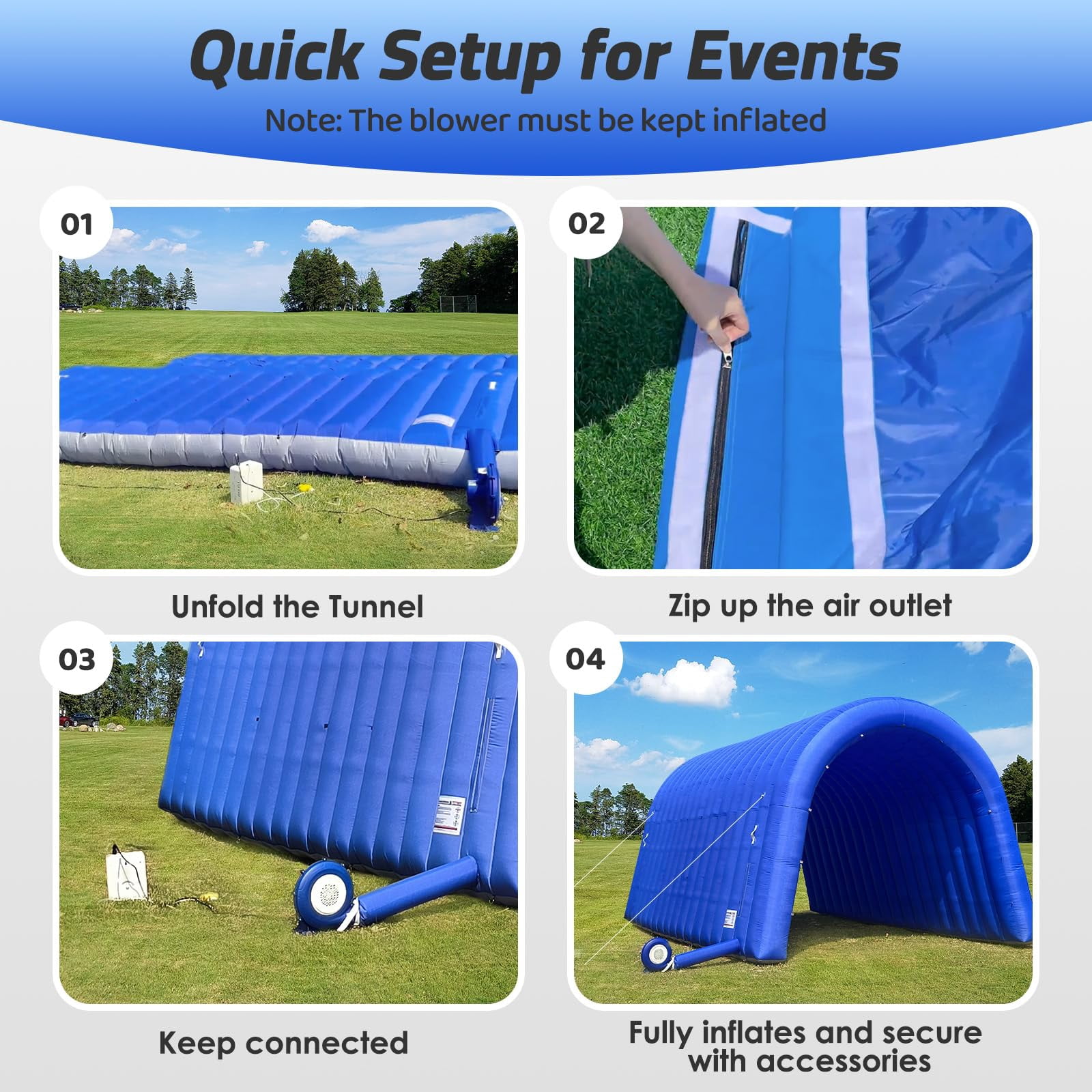Inflatable Sports Tunnel Entrance 20x10x10FT Blue, One Air Blower – Event Inflatable Tunnel Tent for Team Intros, Business Promotion, Trade Shows, Advertising & Exhibitions