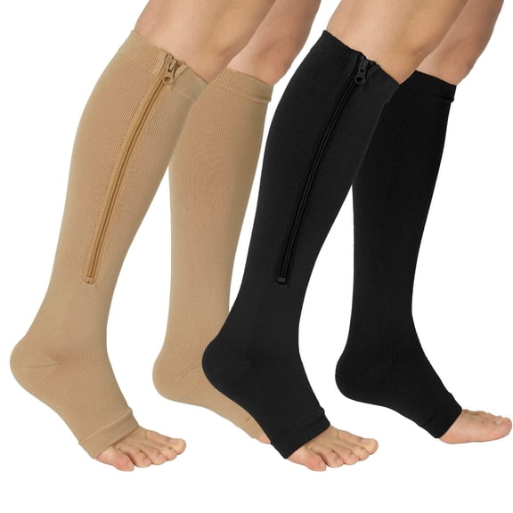 2 Pairs Zipper Copper Compression Socks for Women & Men Circulation 15-20 mmhg - Better Blood Flow, Swelling, Best Support for Medical, Running, Nursing