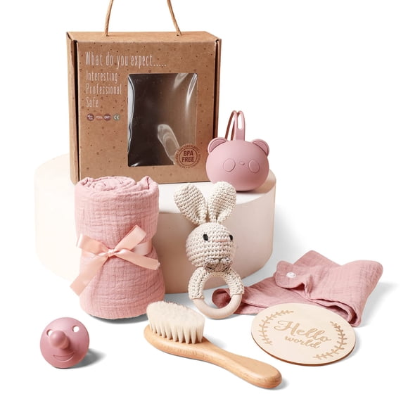 Set de regalo para bebés EERKEOD para recién nacidos con manta, sonajero y set de baño