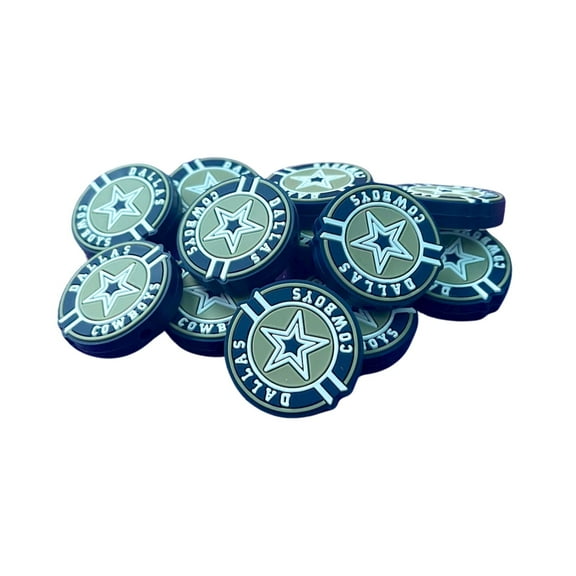 Dallas Focal Bead Sports Football Circle 12pk 1.17 for Bulk Keychains Silicone Charm Beadable Pens Freshie Hangers Logo Blue Silver