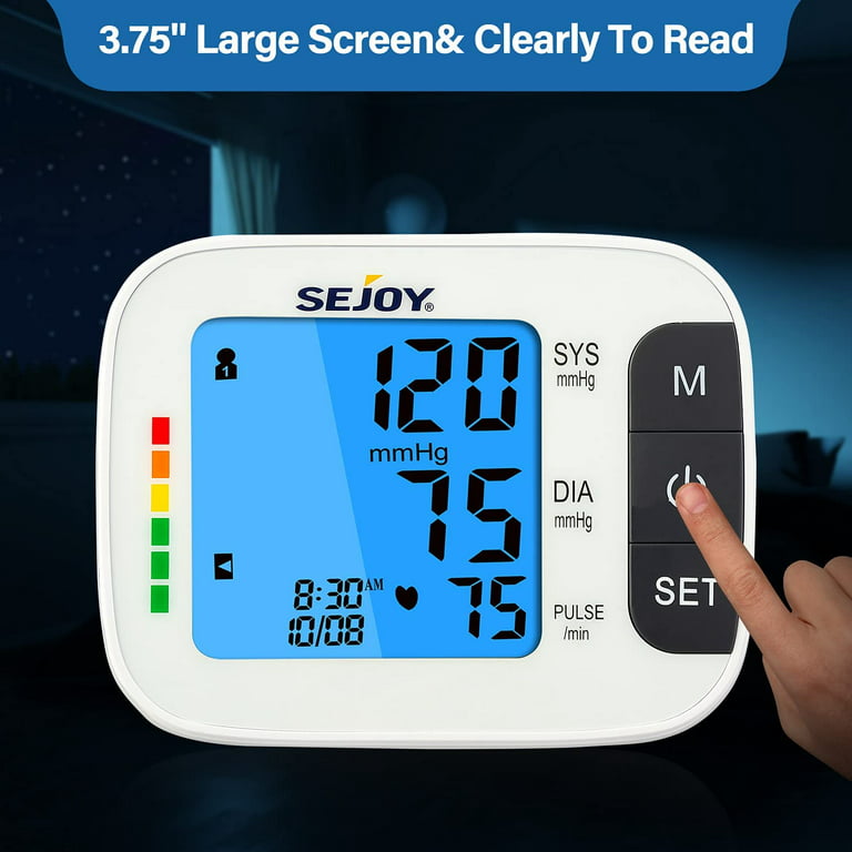Sejoy Blood Pressure Monitor Upper Arm, Automatic Digital BP Machine for Home  Use, X-Large Cuff, Large Backlit Display,USB cable, Purple 