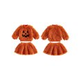 thumbnail image 3 of RUINIXCW Funny Toddler Girl Halloween Outfit Kids Infant Baby Girl Warm Fall Winter Clothes Fuzzy Plush Long Sleeve Mock Neck Sweatshirt and Skirt Set, 3 of 9