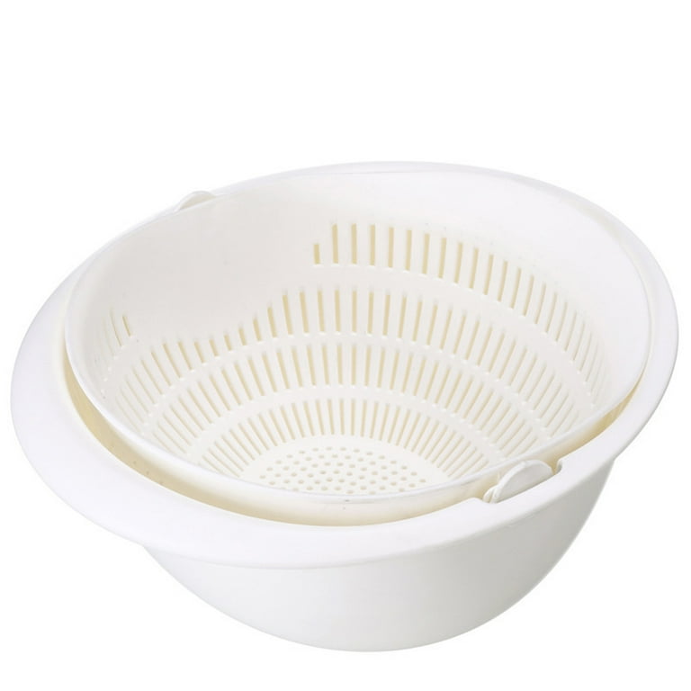 Ludlz Japanese Design Rice Washer Strainer Colanders for Cleaning  Vegetable, Fruit, Pasta Home Kitchen Fruit Vegetable Wash Draining Basket  Rotating Double Layer Strainer 