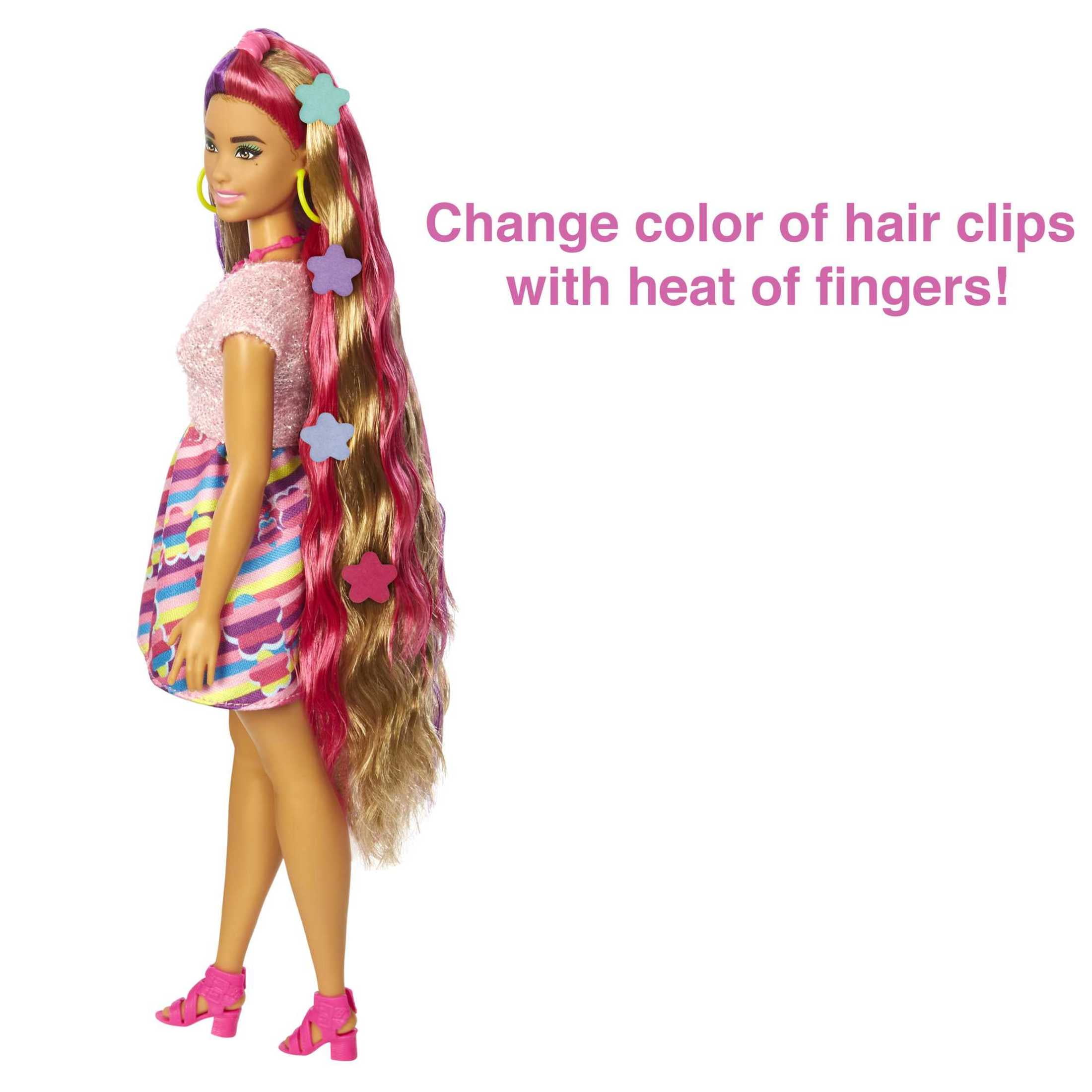 Barbie Totally Hair Flower Themed Doll Curvy 8.5 inch Fantasy Hair Dress 15 Accessories Style Look 3 Up Walmart