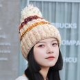 thumbnail image 6 of Dyfzdhu Fashion Women Warm Solid Thicken Wool Hat Stripe Knit Windproof Cap Beige, 6 of 8