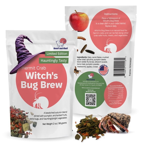 Snout and Shell Witch’s Bug Brew Hermit Crab Food – Limited Edition Halloween Blend with Pumpkin, Insects, Fruits & Vegetables – 2 oz (56g) Natural Protein-Rich Mix
