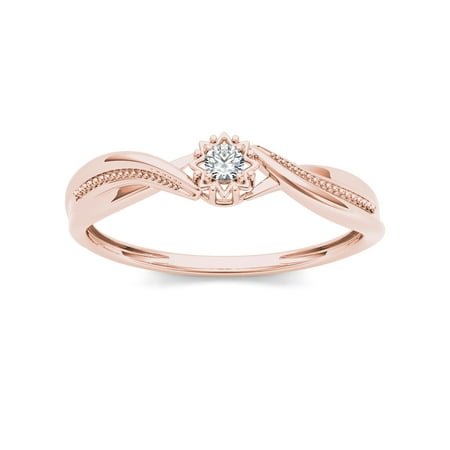 10k Gold Diamond Solitaire Ring - 1/20Ct TDW Diamond 10K Rose Gold Solitaire Ring