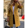 thumbnail image 3 of Women Fall Winter Wool Coats Double Breasted Midi Peacoat Trench Coats Yellow XXXL, 3 of 5