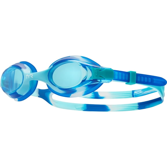 TYR Kids Swim Goggles Swimple Tie Dye,Unisex Swimming Goggles for Boys and Girls, Ages 3-10, Anti Fog, UV Protection, Comfortable Fit, Adjustable Strap, Blue/Yellow/Pink, One size