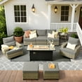 thumbnail image 3 of Vcatnet 9 Pieces Patio Fire Pit Sets, Outdoor Patio Sectional Sofa Furniture, Wicker Conversation Set with Swivel Glider Chairs and Ottoman, Dark Gray, 3 of 10