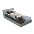 thumbnail image 2 of Ambesonne Tropical Fitted Sheet & Pillow Sham Set, Grunge Palm Trees Art, Twinxl, Beige Navy, 2 of 2