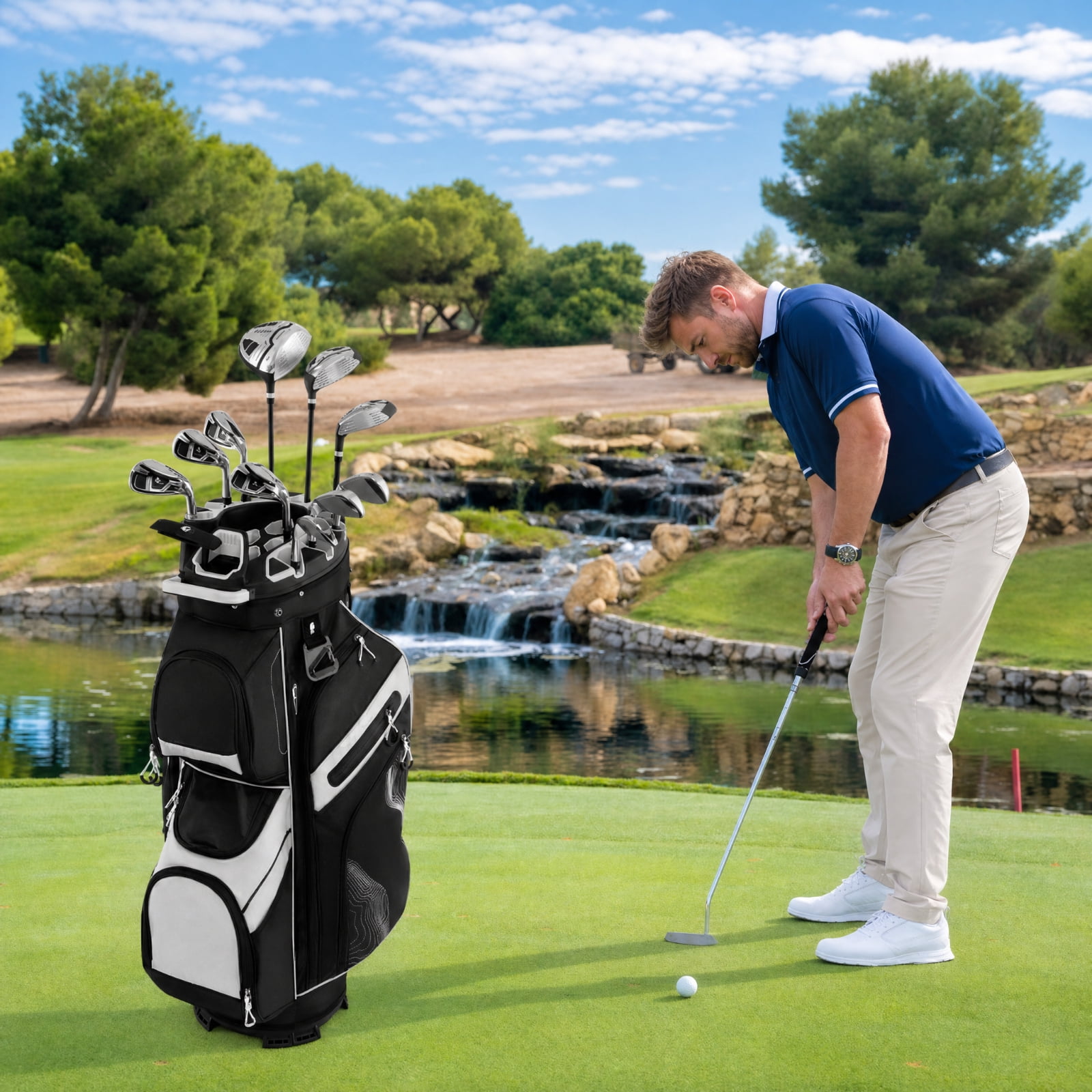 Airfind Molded Lock Top Golf Cart Bag with 14 Way Full Length Dividers and 11 Pockets, Gray Golf Club Bag with Dividers