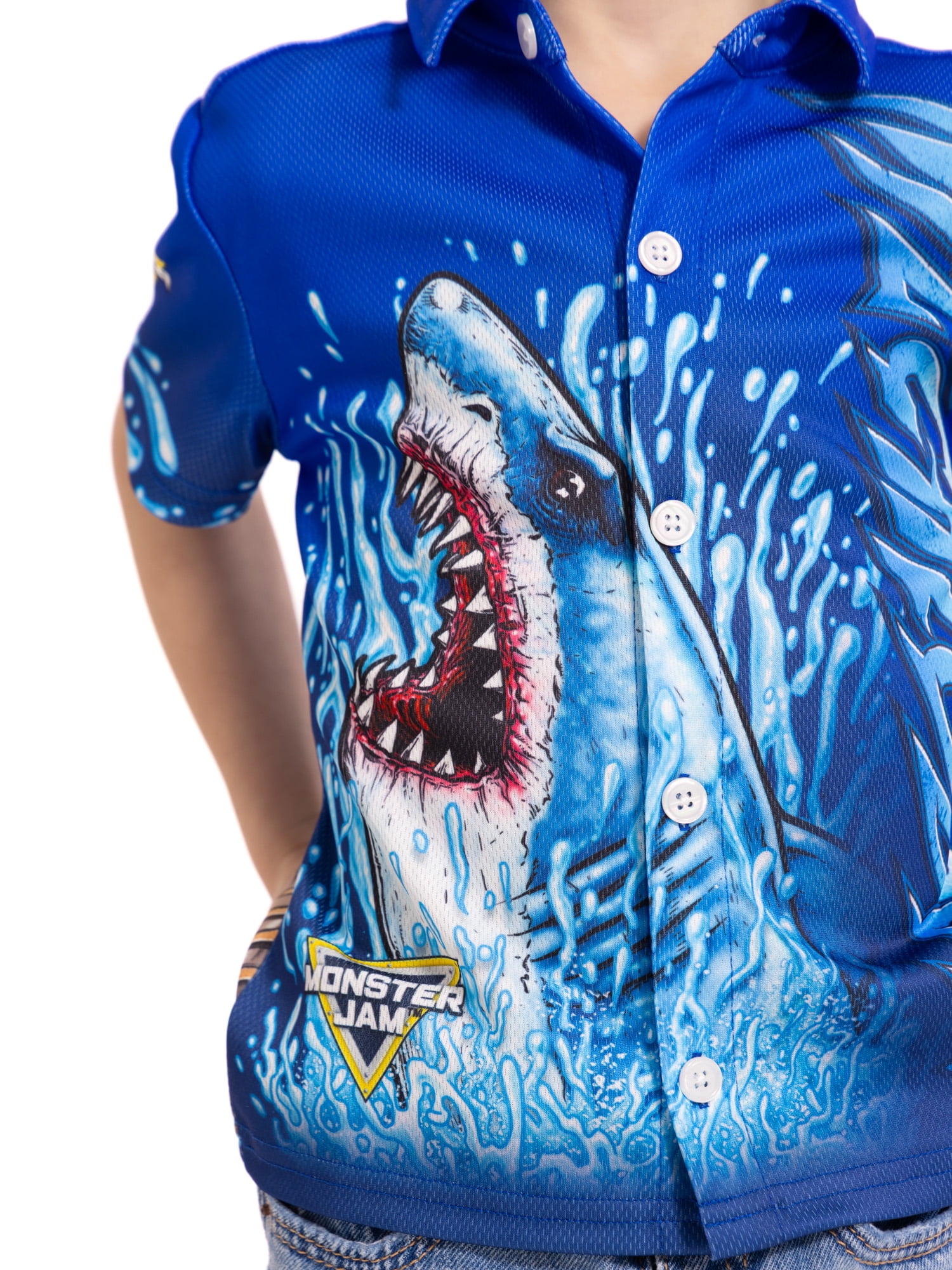 Monster Jam Megladon Toddler Boys Button Shirt with Short Sleeves, Sizes 12M-5T