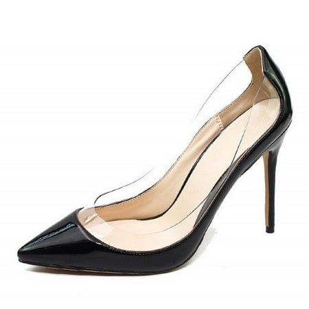 

YCNYCHCHY PVC Transparent Fashion Women Shoes Ladies Slip On Sexy Thin High Heels Pointed Toe Thin Heels Wedding Shoes Party Pumps