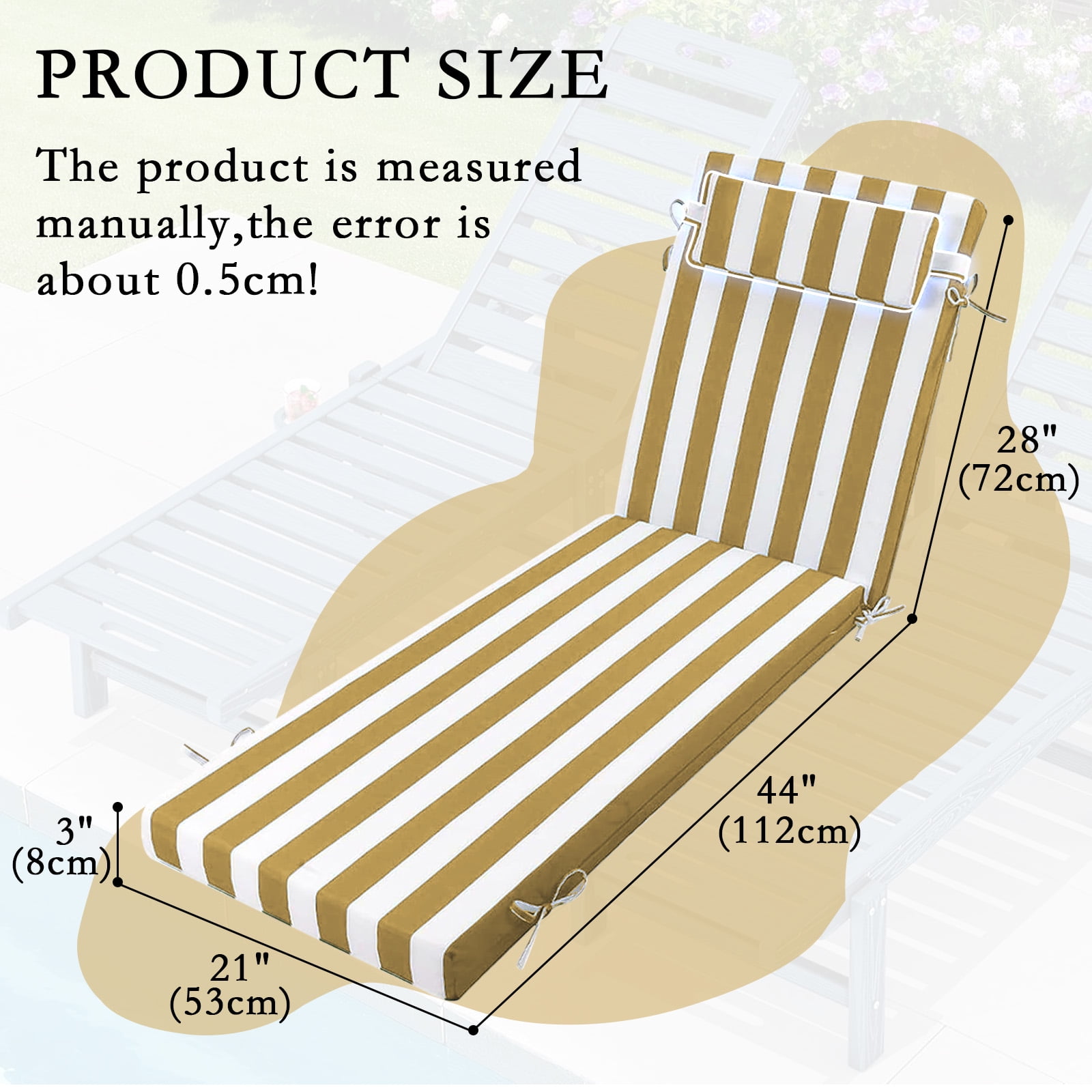 Outdoor Chaise Lounge Cushion with Adjustable Headrest and Straps