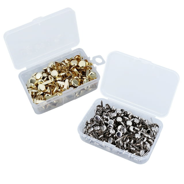500pcs Paper Fasteners Electroplating Brads Round Metal Brads with Storage Box for Crafts DIY (Silver and Gold)