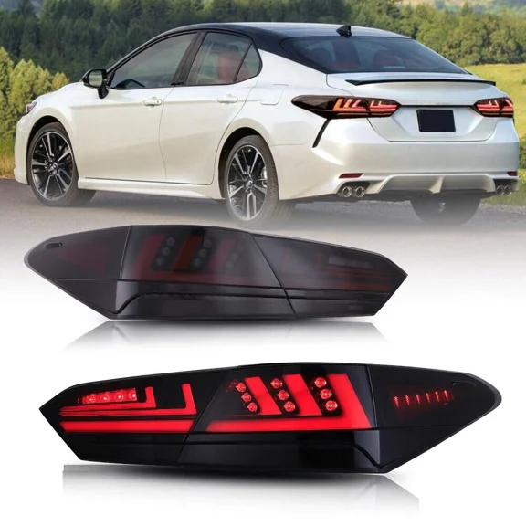 NURATIT Accessory Compatible with Toyota Camry 2018-2024 8th Gen Full LED Tail Lights with Sequential Turn Signal Dynamic Animation Clear Rear Lamps Assembly (White)