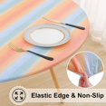 thumbnail image 2 of muroi Round Fitted Tablecloth with Elastic Edge, 100% Waterproof Oil Proof Plastic Table Cover, Vinyl Flannel Backed Tablecloth Fits 36"-44" Round Tables for Dinner, Outdoor, Picnic, Lemon, 2 of 6