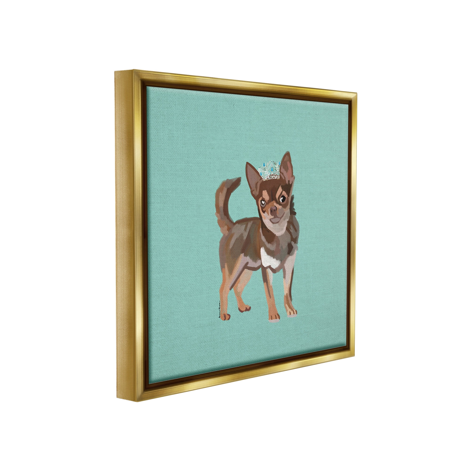 Stupell Industries Chihuahua with Crown Animals & Insects Painting Gold Floater Framed Canvas Art Print Wall Art, 25 x 25