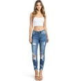 thumbnail image 3 of Wax Jean Womens Juniors High Rise Distressed Denim Skinny Jeans (Ripped Medium Denim, 5), 3 of 4