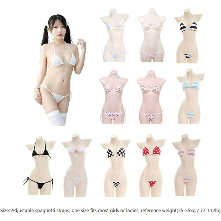 ABAFIP Womens Micro Tanning Bikini Kawaiii Japanese Cute Anime Lingerie Set Tiny  Bra Thong Panty Bottom Extreme Swimsuit 