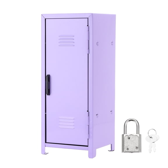 Mini Locker 4.3 x 10.8 Inch, Small Locker with Lock Keys, Metal Money Safe Storage Box for Desk Bedroom, Purple