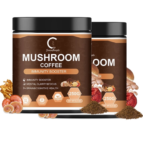 Mushroom Coffee Powder,Organic Instant Coffee Mushroom Supplement Powder, Mushroom Coffee Blend Complex for Focus & Memory,Brain, 8.8Oz(250g)
