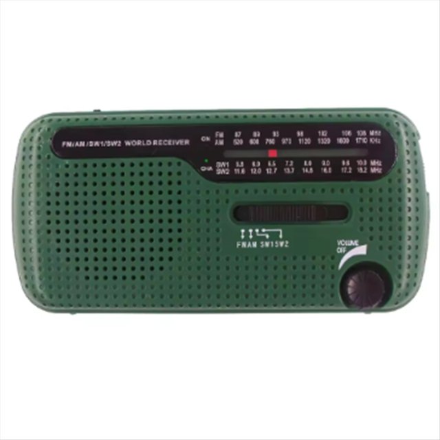 Radio Portátil Solar con Manivela, 1200 MAh, USB, Altavoz de Emergencia para Exteriores, Estéreo, Color Verde.