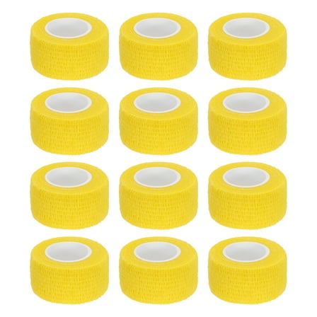 12 Pack Elastic Cohesive Bandage Wrap 1 Inch x 5 Yards Breathable Self Adhesive Athletic Tape Roll Yellow