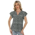thumbnail image 3 of Sexy Dance Womens Tops Dressy Floral Short Sleeve T-Shirts Trendy Ruffle Loose V-Neck Tunic Tops Beach Boho Casual Tee, 3 of 7
